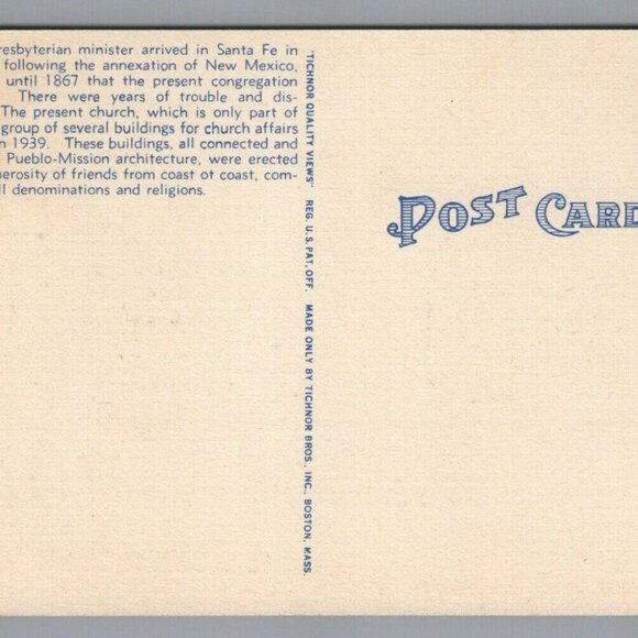 Presbyterian Church of Santa Fe, New Mexico Linen Postcard NM 75047 Vintage PC - Picture 4 of 4